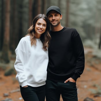 Illustration of a couple fashion portrait with plain sweater mockup, AI. generative photo