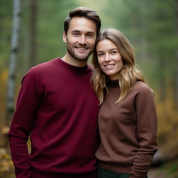 Illustration of a couple fashion portrait with plain sweater mockup, AI. generative photo