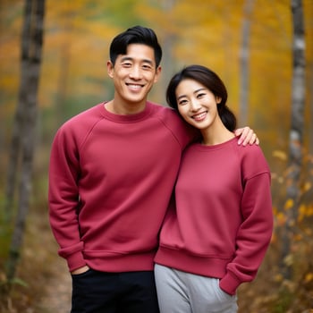 Illustration of a couple fashion portrait with plain sweater mockup, AI. generative photo