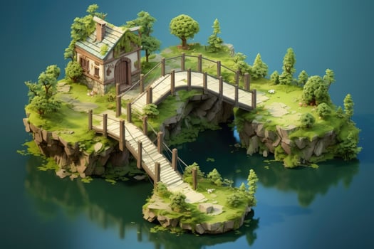 tiny cute isometric bridge soft smooth lighting AI Generated photo