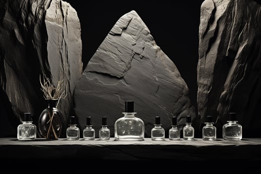 perfume bottles  mockup on the dark tone nature background photo