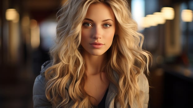 a beautiful blonde woman with long wavy hair generative ai photo