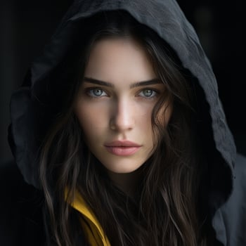 a beautiful young woman in a black hoodie generative ai photo