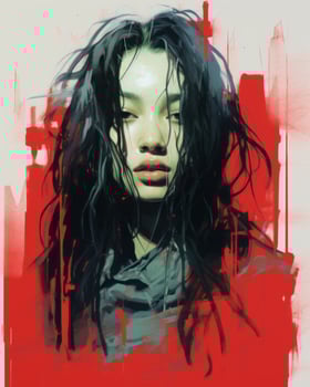a digital painting of a woman with long hair generative ai photo