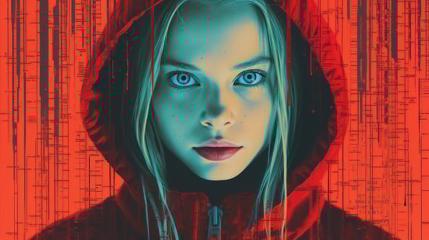 a girl in a red hoodie with blue eyes generative ai photo