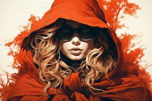 a painting of a woman in a red hood and sunglasses generative ai photo