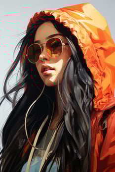 a painting of a woman wearing sunglasses and an orange jacket generative ai photo