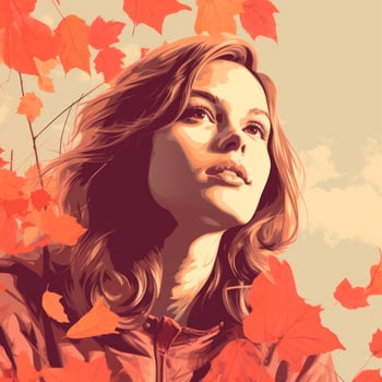 a painting of a woman with autumn leaves in the background generative ai photo