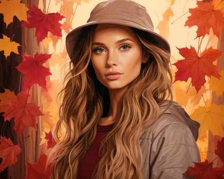 a painting of a woman with long hair and a hat generative ai photo