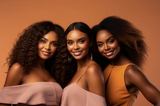 Happy beautiful black friends posing in studio portrait together photo