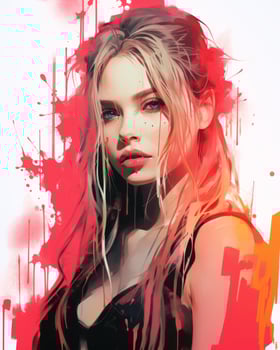a painting of a woman with red paint splatters on her face generative ai photo