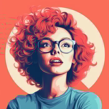 a pop art style illustration of a woman with glasses and red hair generative ai photo