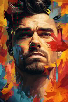 a portrait of a man with colorful paint splatters on his face generative ai photo