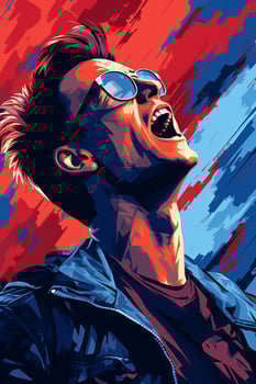 a poster of a man in sunglasses with his mouth open generative ai photo