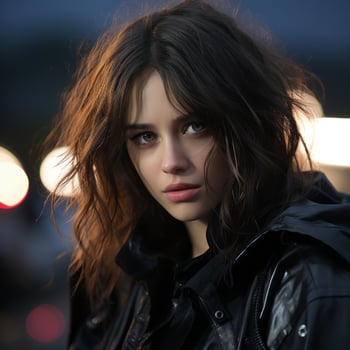a woman wearing a black jacket generative ai photo