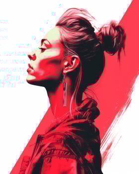 a woman with a bun in her hair is in front of a red background generative ai photo
