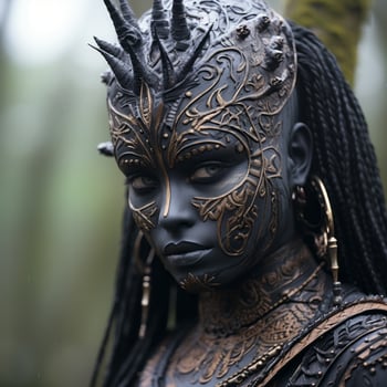a woman with black face paint and a crown on her head generative ai photo