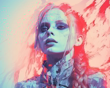 a woman with blue and red paint on her face generative ai photo