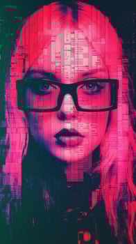 a woman with glasses in front of a computer screen generative ai photo