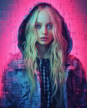 a woman with long blonde hair and a hoodie generative ai photo