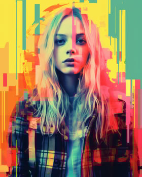 a woman with long blonde hair and a plaid shirt generative ai photo