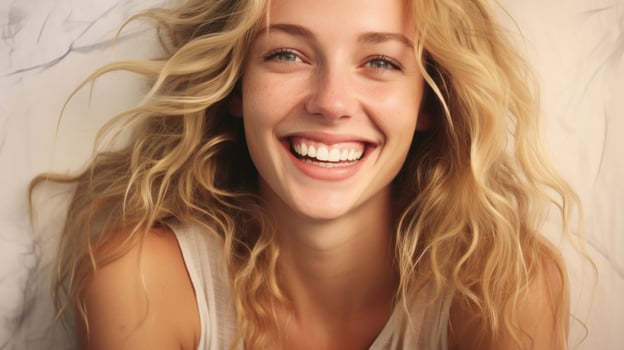 a woman with long blonde hair is smiling generative ai photo