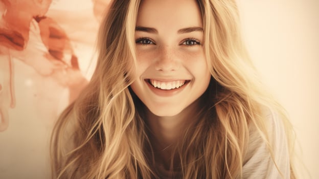 a woman with long blonde hair smiling at the camera generative ai photo