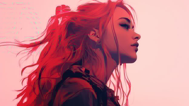 a woman with long red hair and a pink background generative ai photo