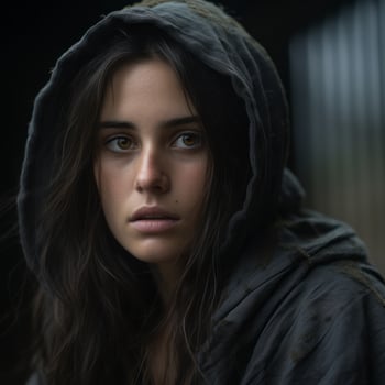a young woman in a hoodie looking into the camera generative ai photo