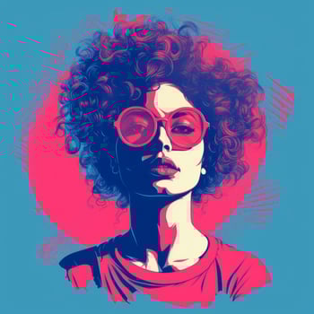 an illustration of a woman with big curly hair and sunglasses generative ai photo