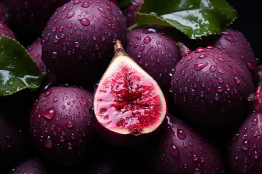 figs with water droplets on a black background generative ai photo