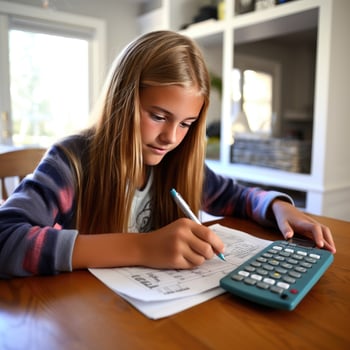 Girl doing math homework photo