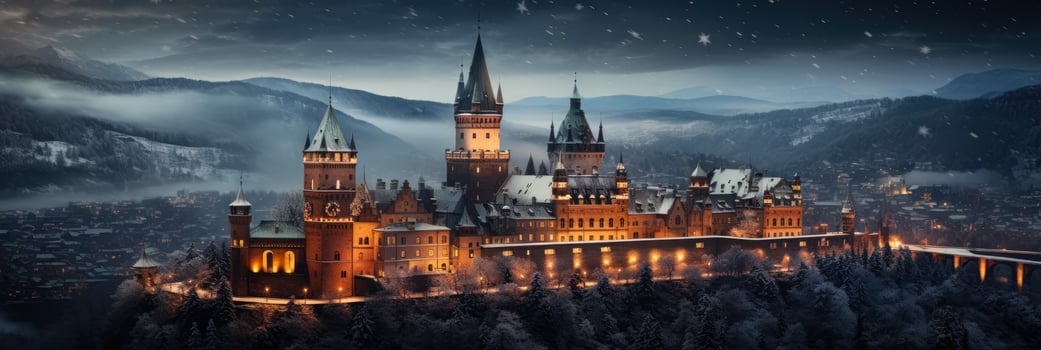 German castles dazzle with fairy tale lights against enchanting Christmas cityscapes photo