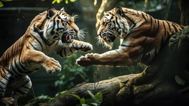 Tiger Showdown in the Jungle A Dramatic Wildlife EncounterAI Generated photo
