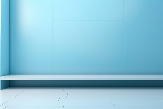 Minimal light blue background for product presentation with incident window light on wall and floor photo