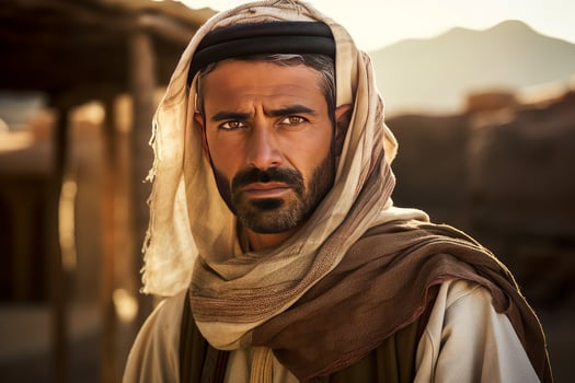 Traditional Old arab village man walking. Generate Ai photo