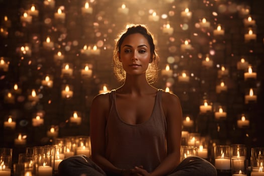 A woman surrounded by a mesmerizing display of candlelight AI Generated photo