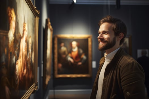 A man admiring a painting in a museum AI Generated photo