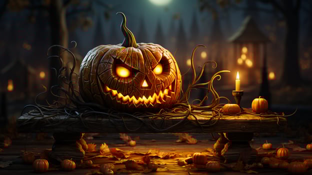 AI-Generated Scary festive pumpkin with a Halloween face photo