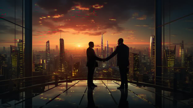Two people businessman shaking hands to confirm a business deal agreement photo