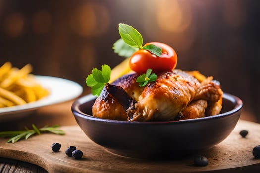 chicken with vegetables and french fries in a bowl. AI-Generated photo
