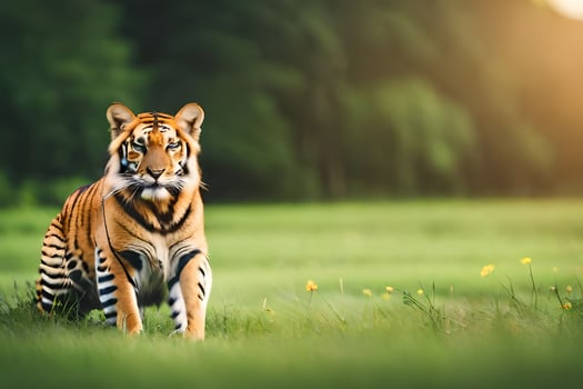 a tiger walking through a grassy field. AI-Generated photo