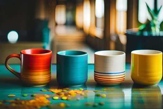 colorful coffee cups on a table. AI-Generated photo
