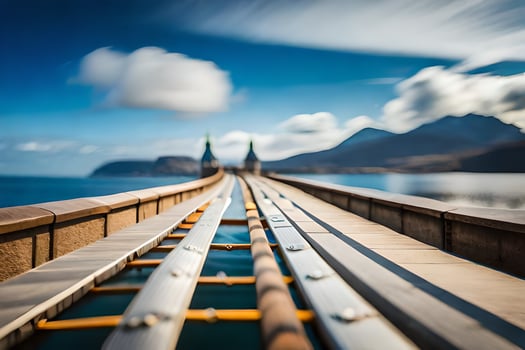 a long bridge with a boat on it. AI-Generated photo