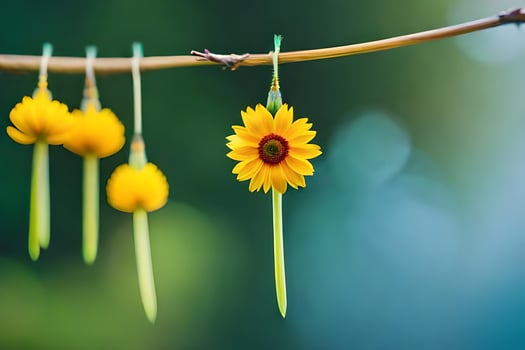yellow sunflowers hanging from a branch. AI-Generated photo
