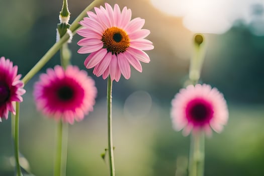 pink flowers in the sun with blurry background. AI-Generated photo