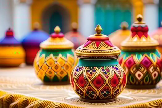 colorful decorative pots on a table. AI-Generated photo
