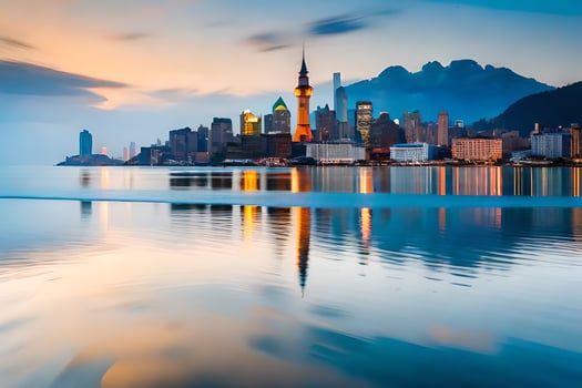 the city skyline of hong is reflected in the water. AI-Generated photo