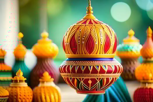 colorful decorations hanging from a ceiling. AI-Generated photo