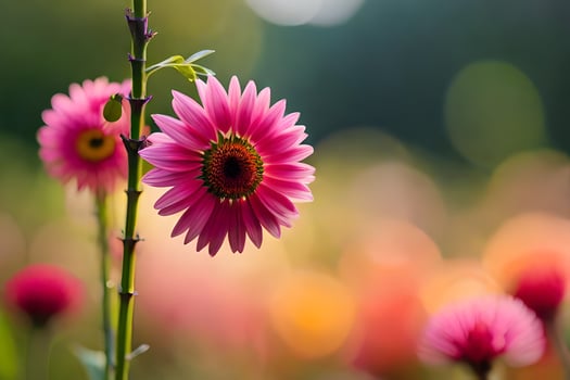 pink flowers in a field with blurred background. AI-Generated photo